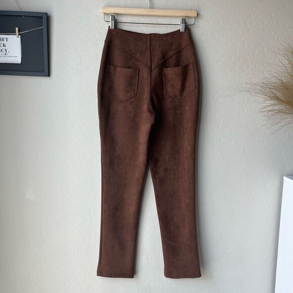 Leset Gaia High Waist Straight Chocolate Brown Faux Suede Pants Size XS - Picture 6 of 9
